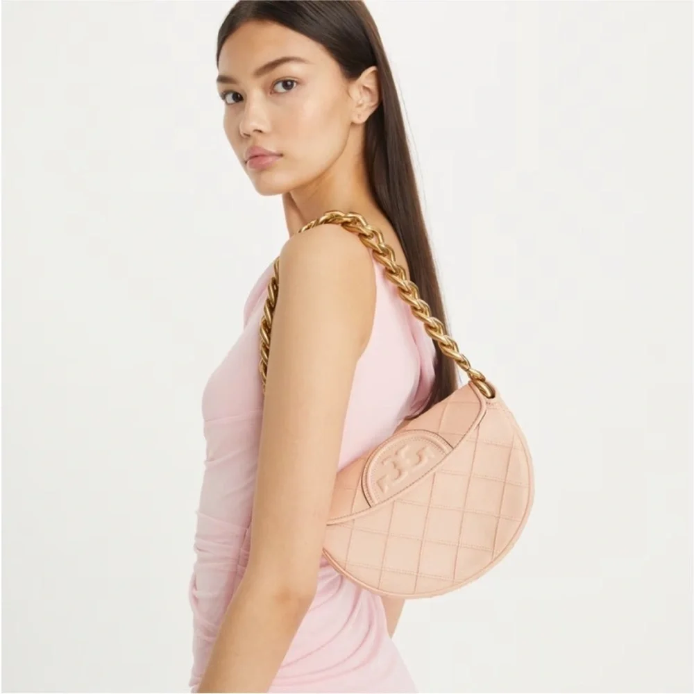 New Tory Burch MINI FLEMING SOFT POLISHED-GRAIN CRESCENT BAG